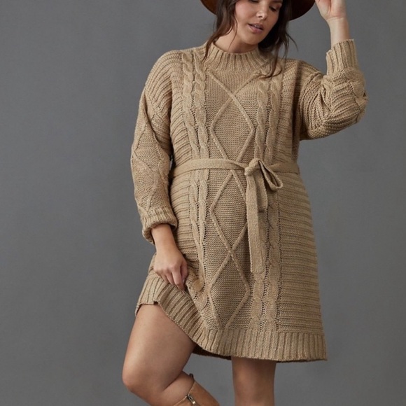 Anthropologie Sweaters - Anthropologie Women’s Leah Cable-Knit Sweater Dress Tan Large